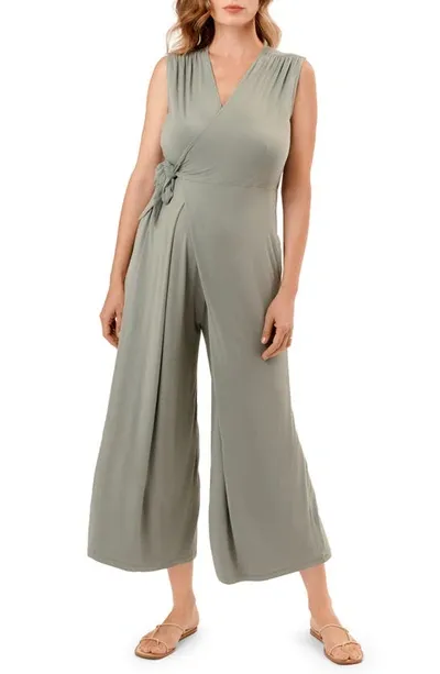 Nom Maternity Francesca Cropped Wrap Maternity Jumpsuit In Soft Sage