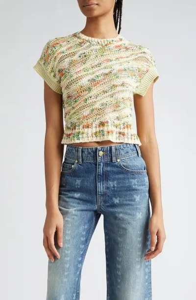 Ulla Johnson Frankie Pattern Short Sleeve Crop Sweater In Confetti