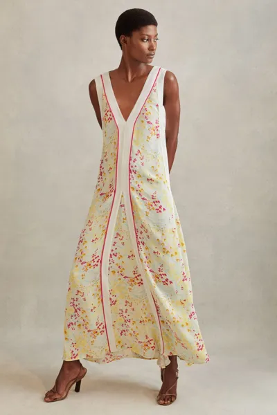 Reiss Pink/yellow Floral Print Maxi Dress