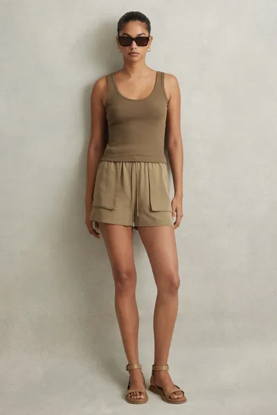 Reiss Khaki Drawstring Shorts With Tencel™ Fibers