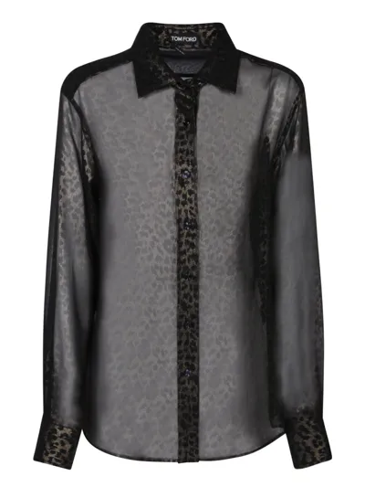 Tom Ford Leopard Motif Shirt In Black