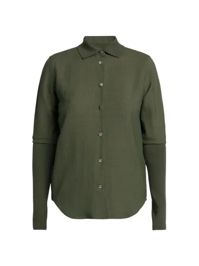 Loro Piana Leela Wool Shirt In Sencha Green