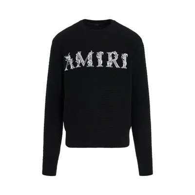 Amiri Baroque Logo-embroidered Knitted-cotton Sweater In Black