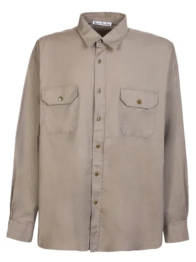 Acne Studios Setir Oversized Logo-print Cotton-twill Shirt In Cream