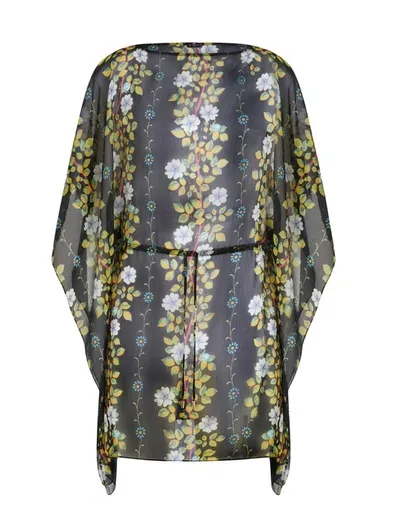 Etro Floral-print Kaftan Minidress In 黑色的