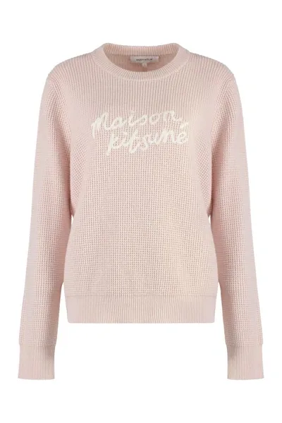 Maison Kitsuné Crew-neck Wool Sweater In Pink