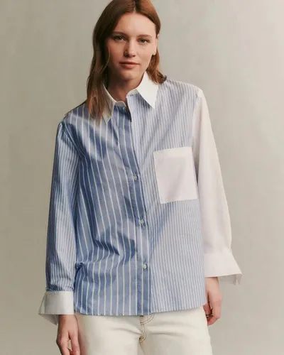 Twp New Morning After Oversized Silk Shirt In Indigo White