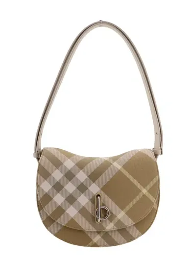 Burberry Coated Canvas Shoulder Bag With Check Motif In Brown