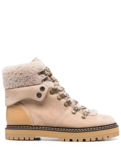 See By Chloé 25mm Eileen Suede Hiking Boots In Ivory