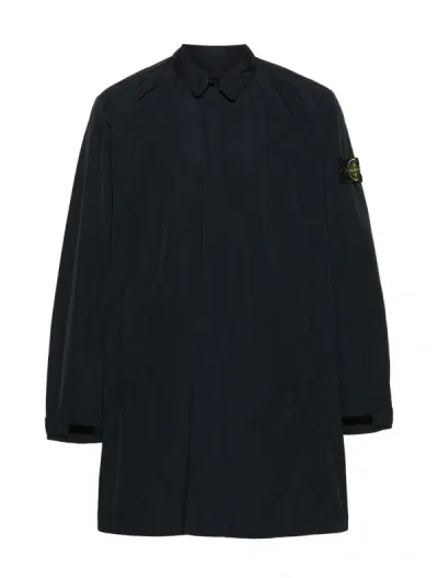 Stone Island Compass-badge Single-breasted Coat In Blue