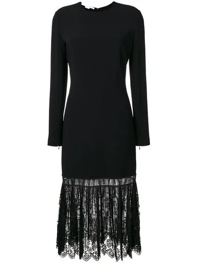 Stella Mccartney Crewneck Cady Lace-trim Midi Dress In Black