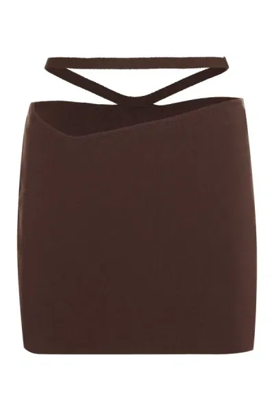 Andreädamo Andreādamo Woman Mini Skirt Brown Size M Viscose, Polyester, Polyamide, Elastane