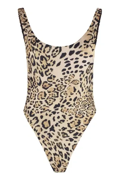 Reina Olga Beige Funky One-piece Swimsuit In Animalier