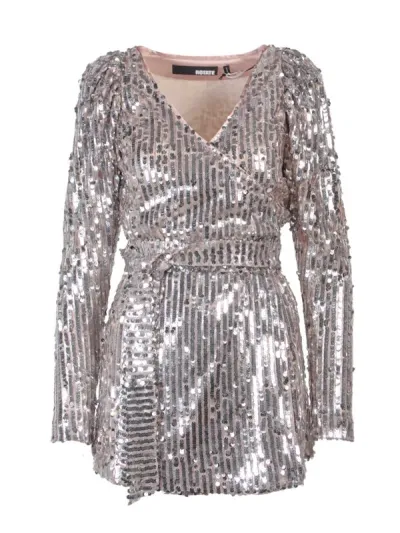 Rotate Birger Christensen Bridget Embellished Midi Wrap Dress In Silver