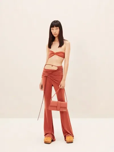 Jacquemus Espelho Draped Flared Trousers In Brown