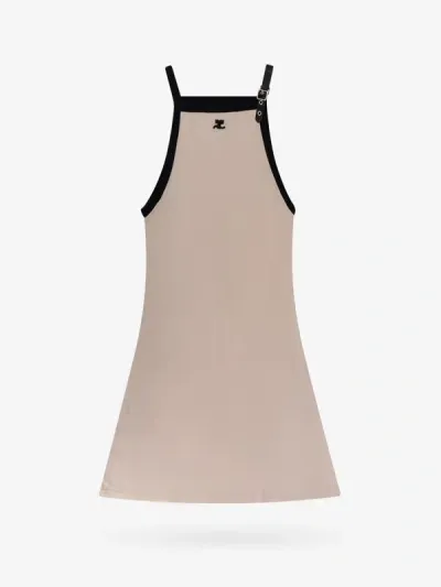 Courrèges Buckle Contrast Dress In Cream