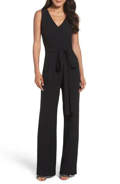 Vince Camuto Crepe Tie Front Wide Leg Jumpsuit In Rich Black