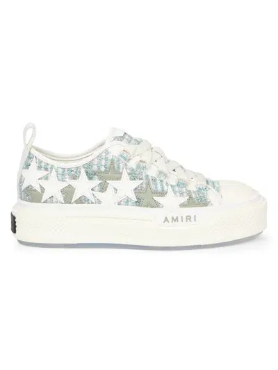 Amiri Women's Boucle Stars Court Platform Sneakers In Seagrass