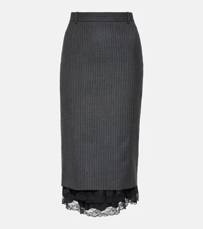 Balenciaga Lingerie Pinstripe Wool Midi Skirt In Grey