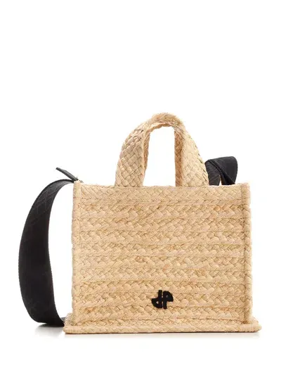 Patou Small Raffia Tote Bag In Beige