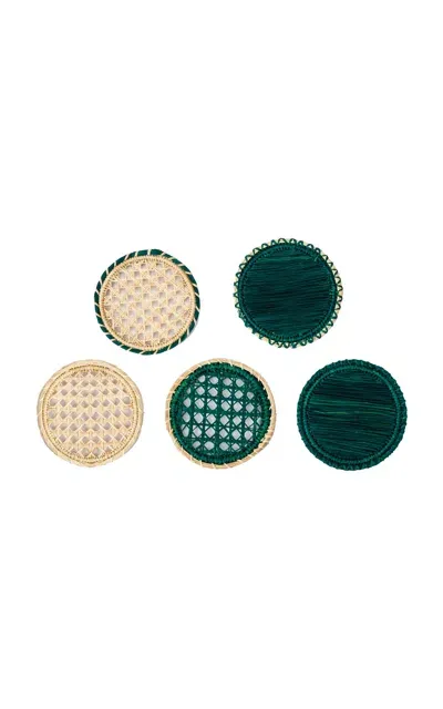 Sonder & Holliday Set-of-six Buendia Raffia Coasters In Dark Green