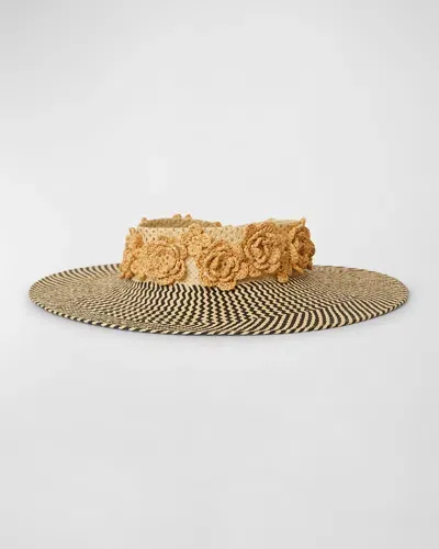 Btb Los Angeles Nita Floral Straw Visor In Natural Black