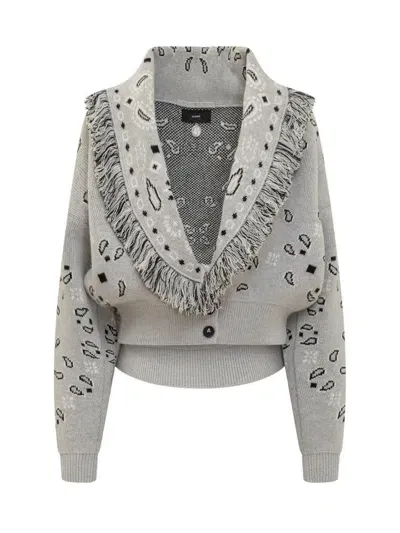 Alanui Bandana Pattern Cropped Cardigan In Grey