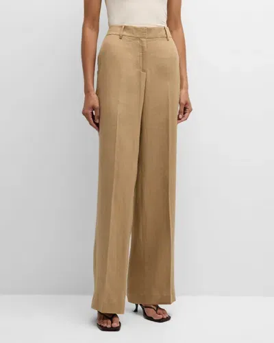 Lafayette 148 Sullivan High-rise Wide-leg Pants In Gravel