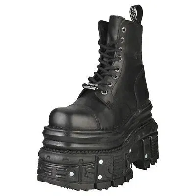 Pre-owned New Rock Rock M-mili083cct-c4 Unisex Black Stiefel Plattform - 43 Eu In Schwarz