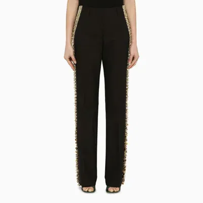 Dries Van Noten Black Wool Trousers With Sequin Embroidery