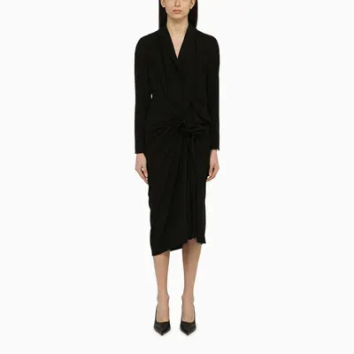 Dries Van Noten Black Wool-blend Dress With Drape