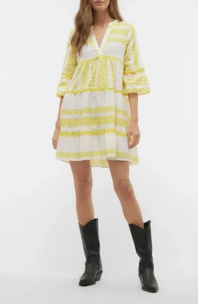 Vero Moda Dicthe Organic Cotton Tunic Dress In Snow White Aop Lemon