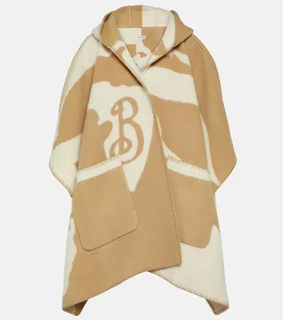 Burberry Printed Wool Cape In Beige