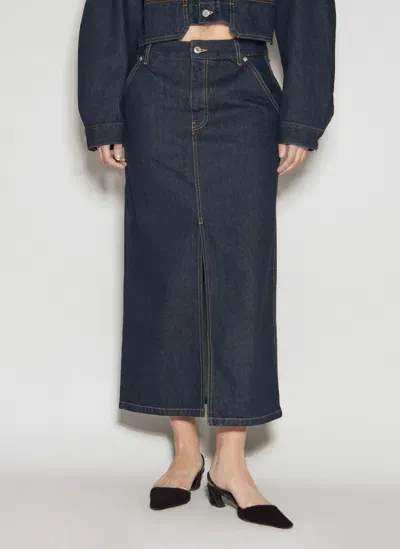 Helmut Lang Slit Denim Midi Skirt In Blue