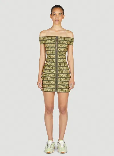 Aries Press Gothic Logo Mini Dress In Olive