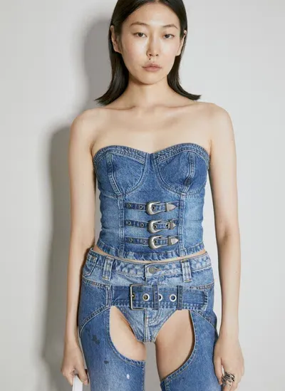 Guess Usa Buckle Denim Bustier In Blue