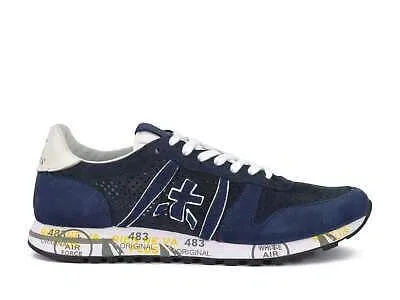 Pre-owned Premiata Herren Eric 6607 Schuh Turnschuhe Aus Wildleder Perforiert Blau