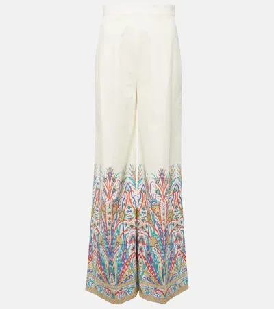 Etro Printed Cotton-blend Wide-leg Pants In White