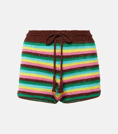 Anna Kosturova Striped Crochet Cotton Shorts In Multicoloured