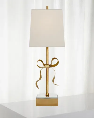 Visual Comfort Signature Ellery Grosgrain Bow Table Lamp In White/soft Brass