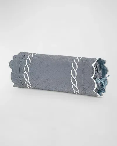 Matouk Classic Chain Scallop Matelasse Neckroll Sham In Steel Blue/bone