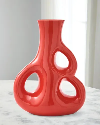 Polspotten Three Ears 20" Vase In Coral Red