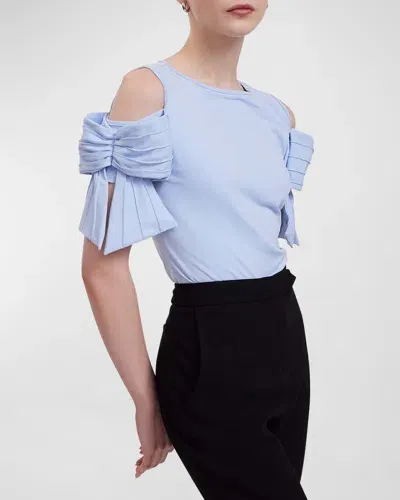 Anne Fontaine Myrtille Cold-shoulder Bow T-shirt In Riviera