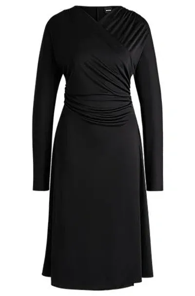 Hugo Boss Long-sleeved Dress With Wrap Front In Black