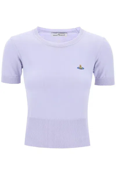 Vivienne Westwood Bea Short-sleeve Sweater With Orb Embroidery In Viola