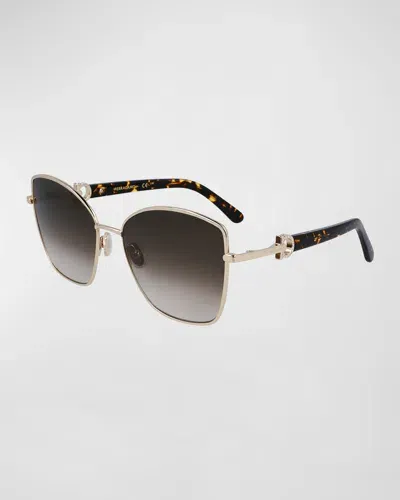 Ferragamo Embellished Gancini Metal Cat-eye Sunglasses In Gold/khaki Gradient