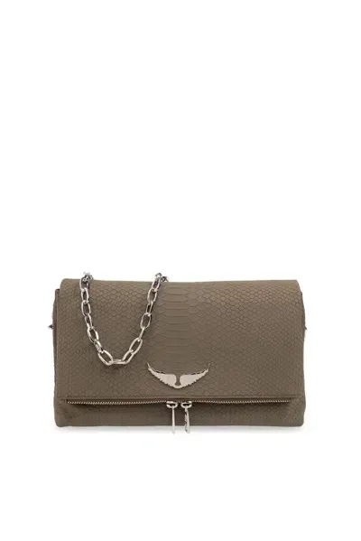 Zadig & Voltaire Logo Plaque Embossed Shoulder Bag In Green