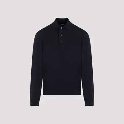 Zegna Navy Blue Wool High Performance Polo In Black