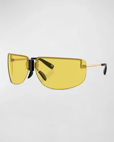 Tory Burch Half-rimmed Metal Wrap Sunglasses In Yellow