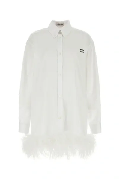 Miu Miu Woman White Poplin Shirt Dress